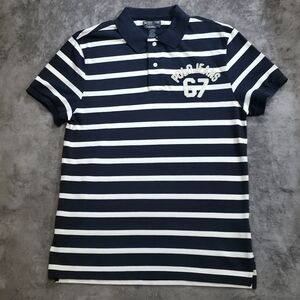 Polo Jeans Company Blue and White Striped Polo Shirt